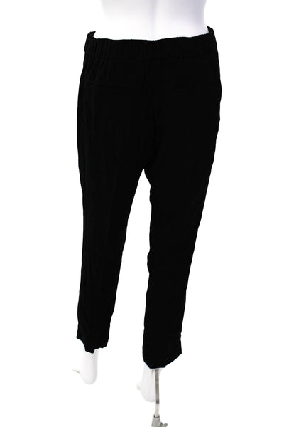 Theory Women's Elastic Waist Flat Front Straight Leg Pants Black Size P