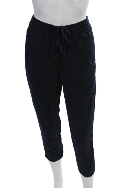 Point Sur Womens Linen Drawstring High Rise Cuff Ankle Jogger Pants Navy Sz P00