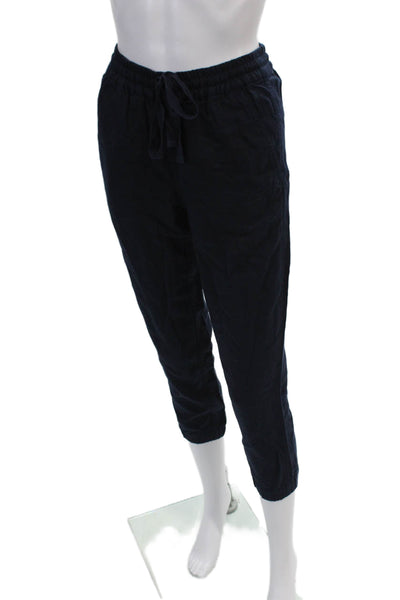 Point Sur Womens Linen Drawstring High Rise Cuff Ankle Jogger Pants Navy Sz P00