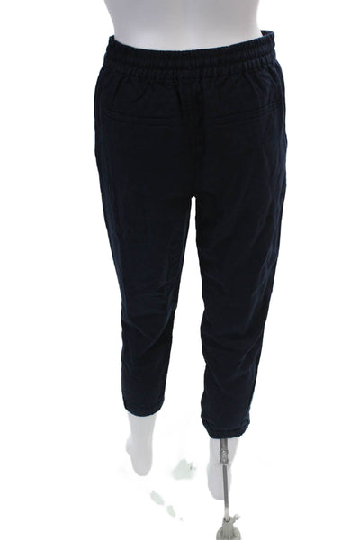 Point Sur Womens Linen Drawstring High Rise Cuff Ankle Jogger Pants Navy Sz P00