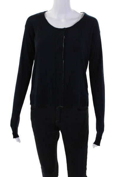 Martin + Osa Womens Button Front Crew Neck Long Sleeve Knit Top Blue Size XS