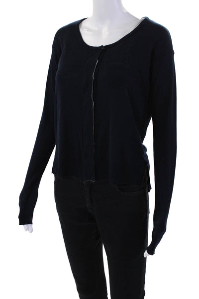 Martin + Osa Womens Button Front Crew Neck Long Sleeve Knit Top Blue Size XS