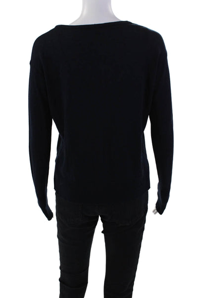 Martin + Osa Womens Button Front Crew Neck Long Sleeve Knit Top Blue Size XS