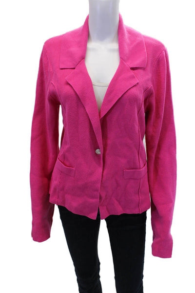 Rachel Zoe Womens Cotton Collared Long Sleeve Blazer Sweater Pink Size L