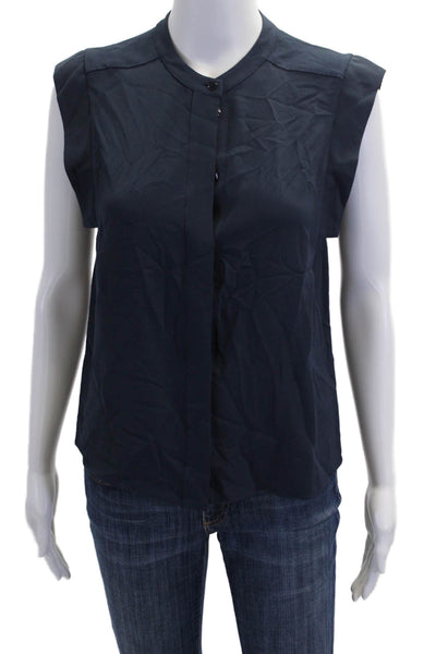 Michael Kors Womens Silk Sleeveless Round Neck Button-Down Shirt Blue Size 2
