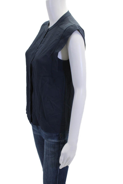 Michael Kors Womens Silk Sleeveless Round Neck Button-Down Shirt Blue Size 2