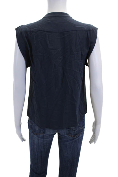 Michael Kors Womens Silk Sleeveless Round Neck Button-Down Shirt Blue Size 2