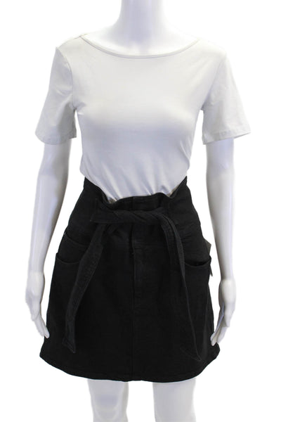 Rebecca Minkoff Womens Cotton Lined Belted Casual Dark Denim Skirt Black Size L