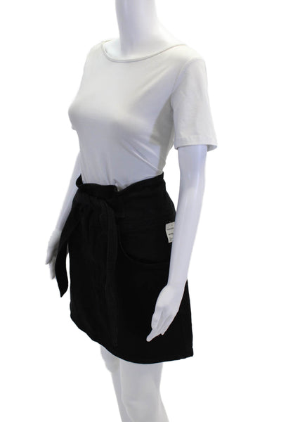 Rebecca Minkoff Womens Cotton Lined Belted Casual Dark Denim Skirt Black Size L