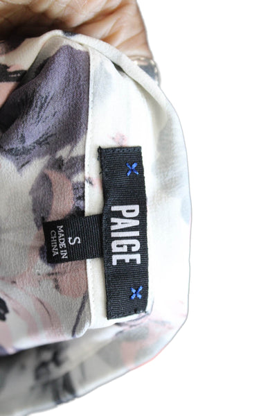 Paige Womens Silk Plaid and Floral Printed Buttoned Collared Blouse White Size S