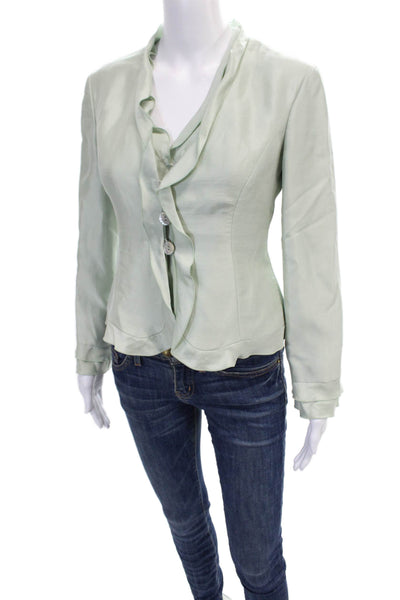 Armani Collezioni Womens Knit Stripe Printed Short Sleeve Blouse White Size 2