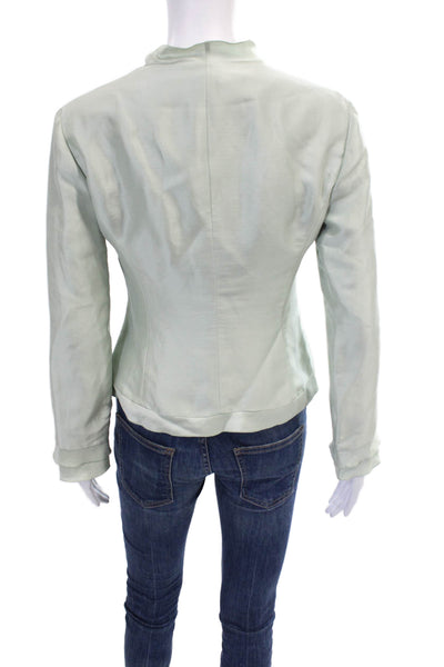 Armani Collezioni Womens Knit Stripe Printed Short Sleeve Blouse White Size 2