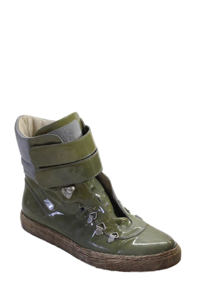 Brunello Cucinelli Womens Patent Leather High Top Sneakers Green Size 36 6