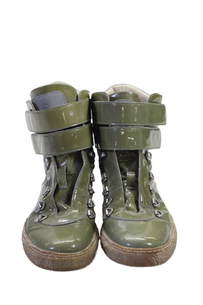 Brunello Cucinelli Womens Patent Leather High Top Sneakers Green Size 36 6