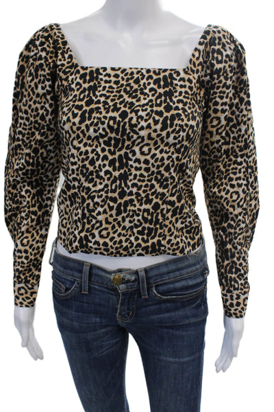 Les Coyotes De Paris Womens Animal Print Long Sleeve Blouse Top Beige Size 12