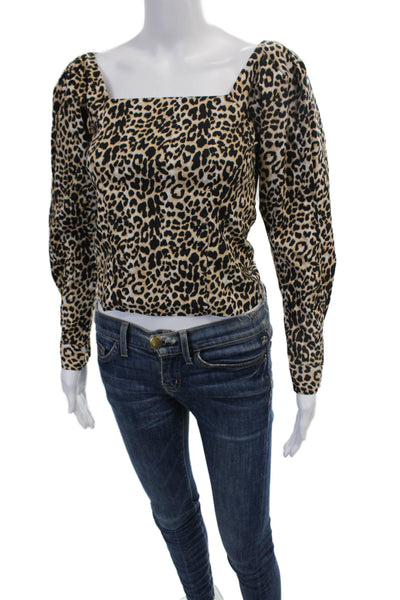 Les Coyotes De Paris Womens Animal Print Long Sleeve Blouse Top Beige Size 12