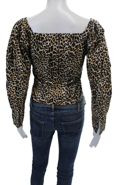 Les Coyotes De Paris Womens Animal Print Long Sleeve Blouse Top Beige Size 12