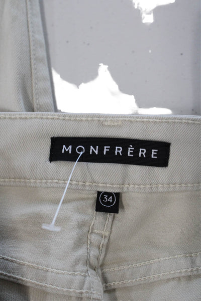 Monfrere Mens Brando Mid Rise Slim Leg Jeans Khaki Beige Cotton Size 34