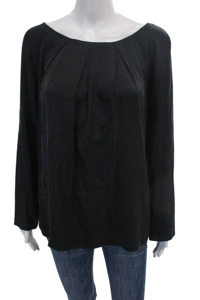 Elie Tahari Womens Long Sleeve Round Neck Tie Front Blouse Black Size M