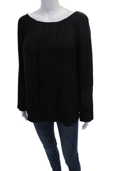 Elie Tahari Womens Long Sleeve Round Neck Tie Front Blouse Black Size M
