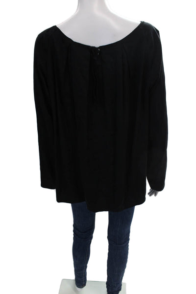 Elie Tahari Womens Long Sleeve Round Neck Tie Front Blouse Black Size M