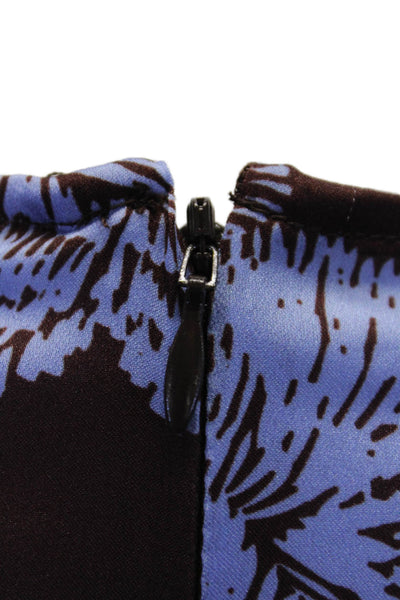 Shoshanna Womens Back Zip Long Sleeve Floral Satin Dress Brown Purple Size 0