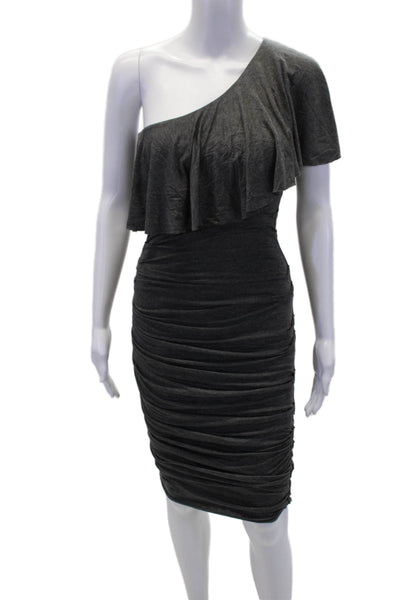 Bailey 44 Womens Ruffled One Shoulder Ruched Sheath Dress Gray Size Extra Small