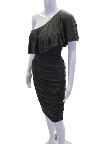 Bailey 44 Womens Ruffled One Shoulder Ruched Sheath Dress Gray Size Extra Small