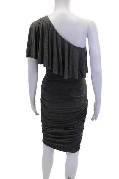 Bailey 44 Womens Ruffled One Shoulder Ruched Sheath Dress Gray Size Extra Small