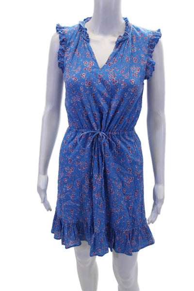 Draper James Womens Sleeveless V Neck Floral Mini Dress Blue Pink Cotton Size XS
