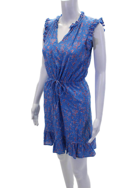 Draper James Womens Sleeveless V Neck Floral Mini Dress Blue Pink Cotton Size XS