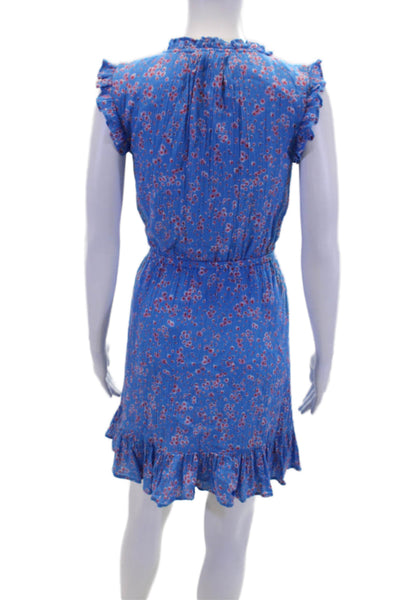 Draper James Womens Sleeveless V Neck Floral Mini Dress Blue Pink Cotton Size XS