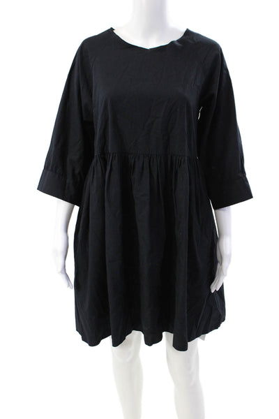Avn Womens Long Sleeves A Line Dress Dark Ink Blue Cotton Size EUR 42