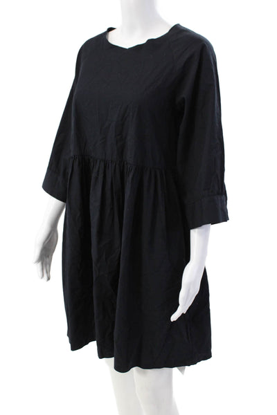 Avn Womens Long Sleeves A Line Dress Dark Ink Blue Cotton Size EUR 42