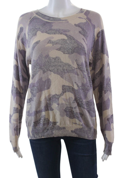 27 Miles Womens Long Sleeve Scoop Neck Camouflage Sweater Purple White Medium