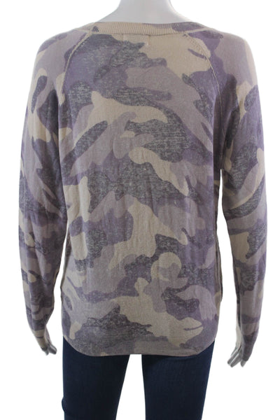 27 Miles Womens Long Sleeve Scoop Neck Camouflage Sweater Purple White Medium