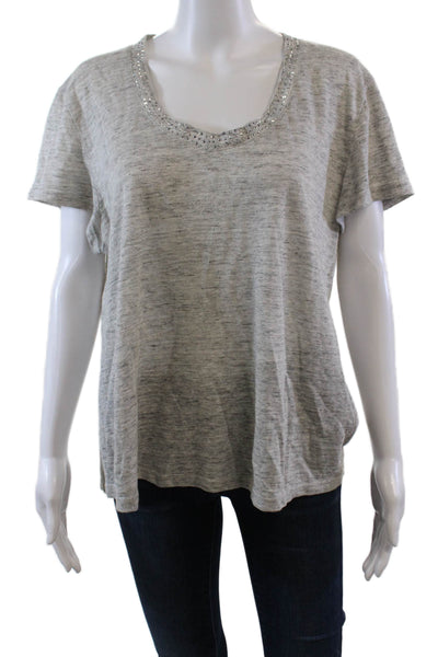As by Df Womens Short Sleeve Rhinestone Scoop Neck Tee Shirt Gray Size Large