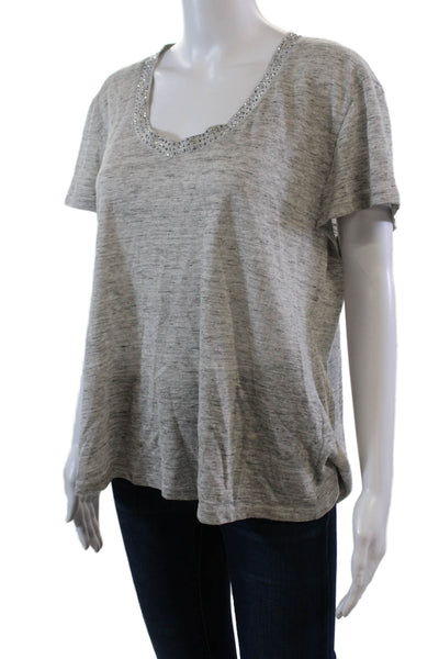 As by Df Womens Short Sleeve Rhinestone Scoop Neck Tee Shirt Gray Size Large