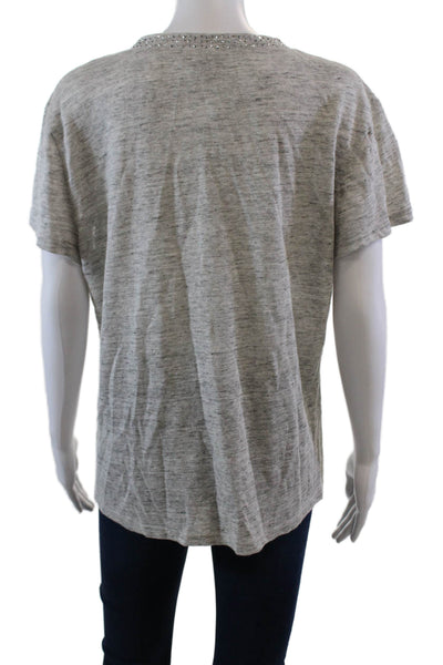As by Df Womens Short Sleeve Rhinestone Scoop Neck Tee Shirt Gray Size Large