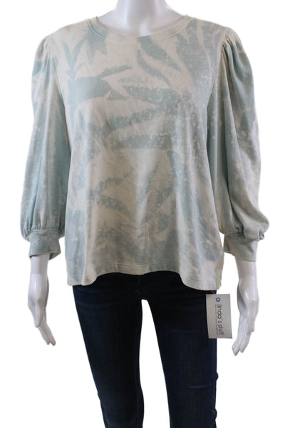 Splendid Womens 3/4 Sleeve Scoop Neck Abstract Sweater White Blue Size Large