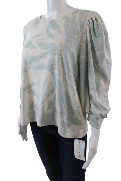 Splendid Womens 3/4 Sleeve Scoop Neck Abstract Sweater White Blue Size Large