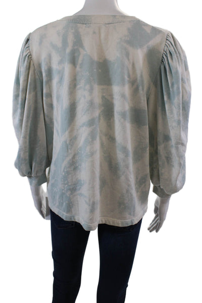 Splendid Womens 3/4 Sleeve Scoop Neck Abstract Sweater White Blue Size Large