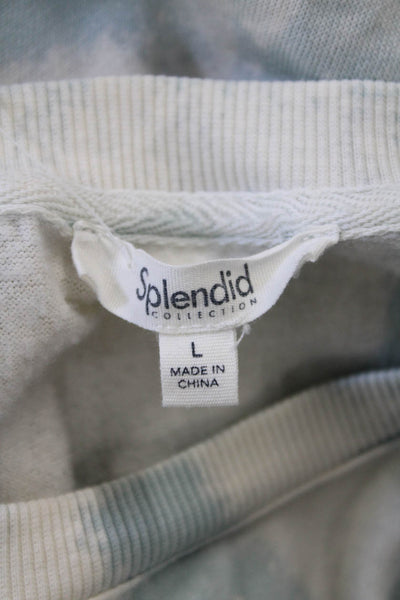 Splendid Womens 3/4 Sleeve Scoop Neck Abstract Sweater White Blue Size Large
