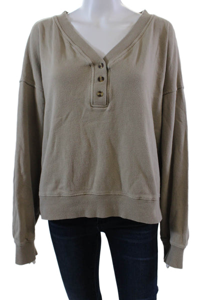 Chaser Womens Long Sleeve Three Button V Neck Sweater Brown Cotton Size Large