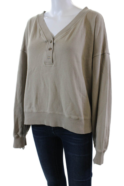 Chaser Womens Long Sleeve Three Button V Neck Sweater Brown Cotton Size Large