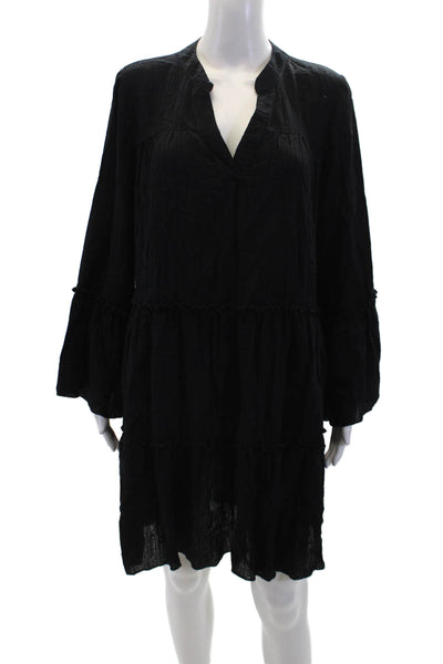 Lola & Sophie Womens Cotton Long Sleeve V-neck Tier Dress Black Size M