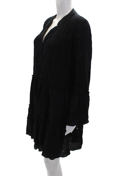 Lola & Sophie Womens Cotton Long Sleeve V-neck Tier Dress Black Size M