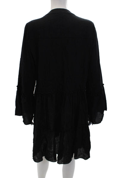 Lola & Sophie Womens Cotton Long Sleeve V-neck Tier Dress Black Size M