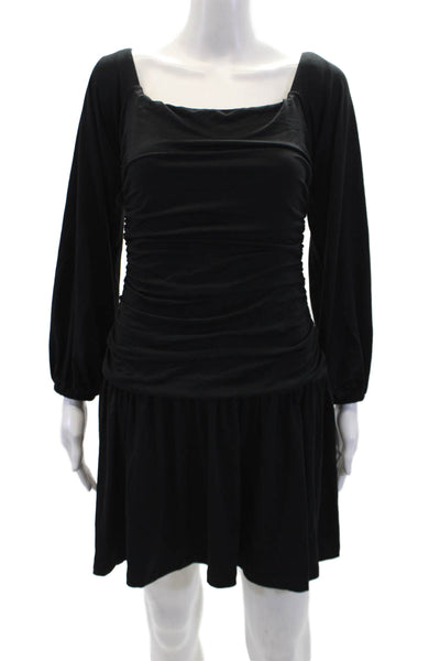 Susana Monaco Womens Textured Long Sleeve Scoop Neck Ruched Dress Black Size 8