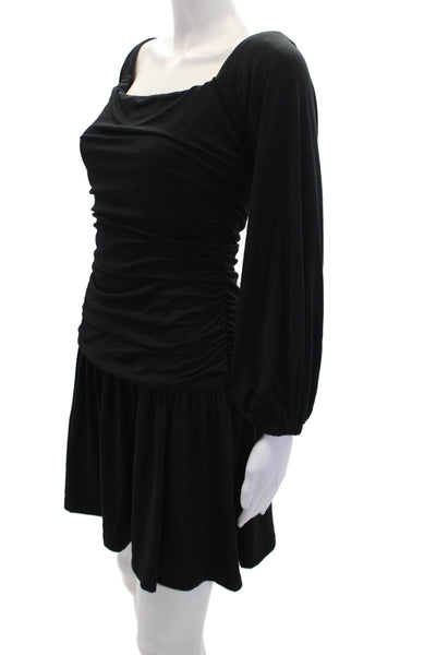 Susana Monaco Womens Textured Long Sleeve Scoop Neck Ruched Dress Black Size 8